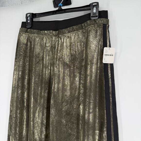 NEW Free People Vegan Leather Metallic Gold Wide Leg Track Pants Size SMALL - Picture 3 of 8